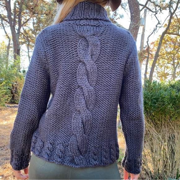 ❄️ WILLI SMITH GREY MIDNIGHT BLUE CHUNKY WOOL HAND KNIT TURTLENECK SWEATER! - Picture 4 of 9